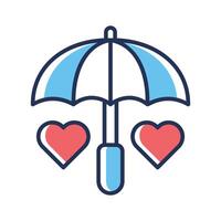A captivating line style icon of rain romance umbrella with hearts vector