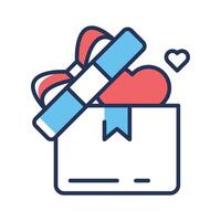 Ready to use line style icon of open valentine gift with heart in it vector