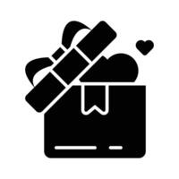 Ready to use line style icon of open valentine gift with heart in it. vector