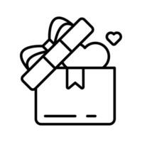 Ready to use line style icon of open valentine gift with heart in it.. vector