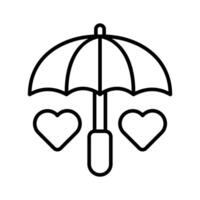 A captivating line style icon of rain romance umbrella with hearts.. vector