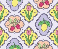 Seamless pattern with flowers and berries in different frame shapes. vector
