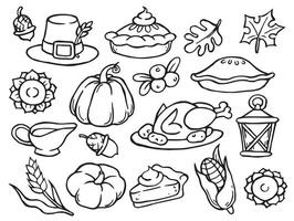 A set of simple doodle illustrations on the theme of a cozy Thanksgiving. vector