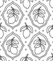 Coloring book. Seamless pattern with lemons in different frame shapes. Retro print, cartoon vector