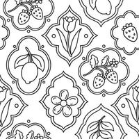 Coloring book. Seamless pattern with flowers and berries in different frame shapes. vector
