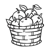 Basket of ripe apples. Doodle style drawing. Harvest festival vector