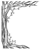 Black and white frame of a magical forest. Silhouette of a fairy, a magical tree. Design for Halloween. Frame for cards, books vector