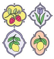 Set of frames of different shapes with flowers, berries and lemons vector