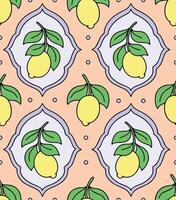 Seamless pattern with lemons in different frame shapes. Retro print, cartoon vector