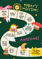 Adorable kawaii daily task journal for kids with simple routines like brush your teeth and do homework, designed to build good habits with fun visuals vector
