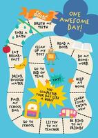 Adorable kawaii daily task journal for kids with simple routines like brush your teeth and do homework, designed to build good habits with fun visual vector