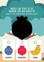 Printable worksheet with cute fruit shadows for kids to match and support playful learning and recognition vector
