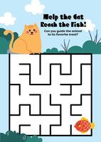 Maze tracing activity in cute kawaii worksheet for kids matching animals and food for early learning practice vector