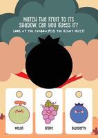 Fun fruit shadow matching worksheet in a cute printable format for kids to enjoy learning and recognition vector