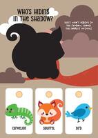 Cute and colorful worksheet for kids with animal shadow match activity in trees for developing early learning and visual skills vector