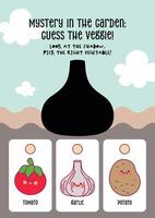 Kids worksheet in cute kawaii design with vegetable shadow matching to support learning and visual skills vector