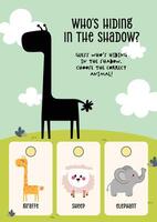 Cute and colorful worksheet for kids featuring animal shadow guessing activity to build early education and recognition skills vector