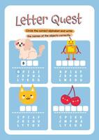 Printable kawaii worksheet with cute colorful images where kids circle and write each object name for writing and vocabulary practice vector