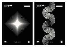 Set of abstract graphic wallpapers featuring repeated line patterns in monochrome shades. Ideal for modern backgrounds, textures, and stylish design elements. vector