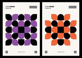 A set of abstract posters and wallpapers featuring vivid color shapes with bold black contrast, creating dynamic and modern visual compositions for design. vector
