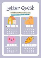 Vocabulary and writing skills worksheet for kids with kawaii and colorful design to circle and name each object vector