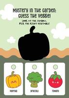Printable worksheet featuring cute vegetable shadows for kids to support learning and recognition vector