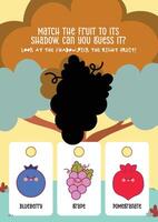 Cute and colorful printable worksheet for kids to match fruit shadows and build recognition skills through play vector