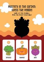 Kawaii printable worksheet for kids to match vegetables with their shadows for fun learning and visual recognition vector