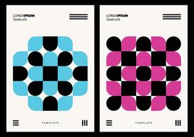 A set of abstract posters and wallpapers featuring vivid color shapes with bold black contrast, creating dynamic and modern visual compositions for design vector