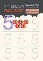 Cute kawaii worksheet for kids featuring fun printable number tracing to support early math skills and handwriting practice in a colorful educational format vector