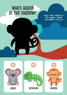 Fun animal shadow matching worksheet in kawaii style with tree animals to help kids build visual recognition and learning skills