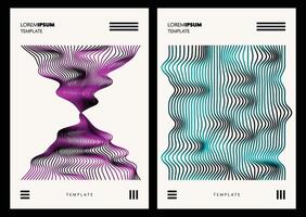 Set of abstract graphic wallpapers with vivid gradient colors and black contrast. Repeated line patterns create a bold and modern visual for stylish design use. vector