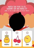 Printable worksheet in kawaii style for kids to identify fruits by matching them with their shadows vector