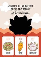 Printable worksheet in kawaii style for kids to identify vegetables by matching with shadows vector