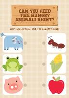 Animal and food matching worksheet in kawaii design for kids to support early learning through fun and visual connection vector