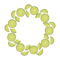 A wreath with sliced limes arranged in a circle. Bright and fresh citrus design perfect for summer themes, tropical backgrounds and food packaging vector