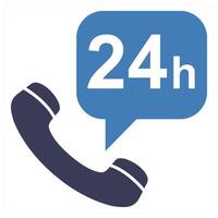 24H Support icon concept in blue color vector