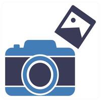 Camera and picture icon in blue color vector