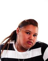 Portrait Young African American Woman On White Background photo