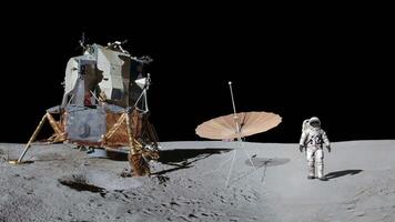 Astronaut walking on the moon and waving his hand. 3d rendering. NOT AI. video
