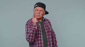 Displeased man gesturing hands with irritation, displeasure, blaming scolding for failure asking why video