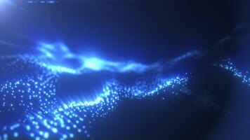 Blue abstract digital background with glowing particles and wave pattern, futuristic technology concept video