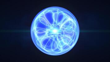Smooth blue energy orb glowing with central light, surrounded by abstract translucent plasma video
