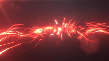 Red glowing energy stream abstractly twisting through a dark background with intense light trails video