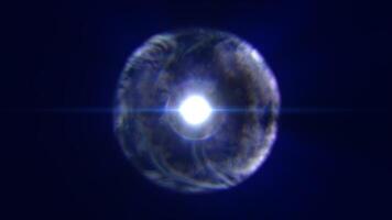 Glowing energy orb with bright core and neon pink highlights, surrounded by soft lens flares and red aura rings on dark backdrop video