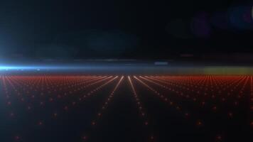 A futuristic red neon grid landscape with a glowing horizon, evoking a retro-futuristic and sci-fi aesthetic background, evoking retro sci-fi aesthetics, in high quality 4k, motion design video