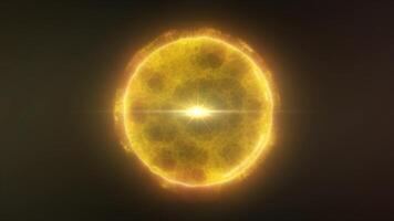Bright yellow energy sphere emitting glowing plasma waves and central light core on a dark background video