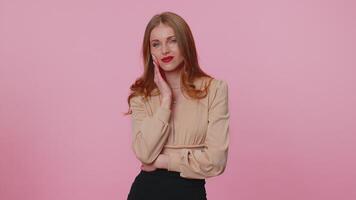 Businesswoman girl touching cheek, closing eyes, expression of terrible suffer from dental problem video