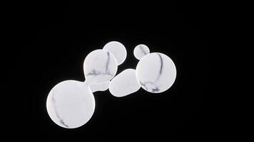 3D horizontal loop animation white marble sphere bubbles dark background texture smooth dynamic modern design visual elegance project artistic abstract graphics style aesthetic movement composition video