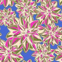a pattern with pink and green flowers on a blue background vector